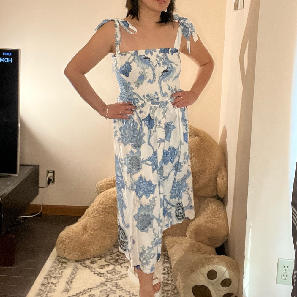 White blue smock dress
